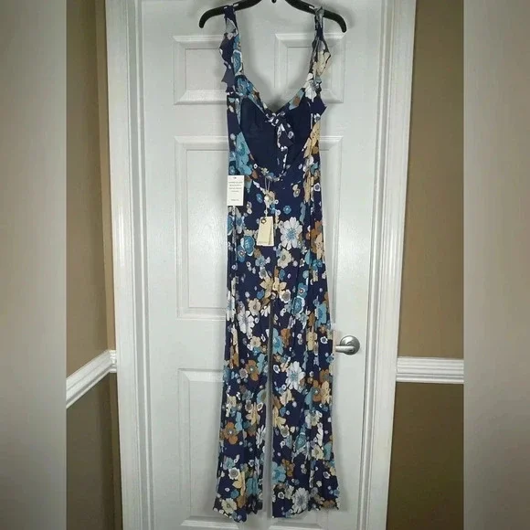 ✨For Love & Lemons Magnolia Ruffled Jumper Midnight Bloom, Size Small - Picture 15 of 16